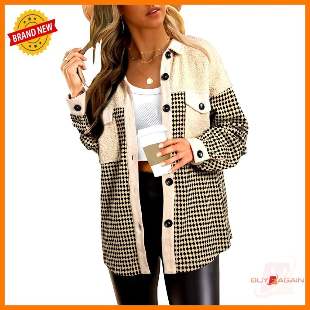 Plaid Shackets Knitted Long Sleeve Oversized Chic Fall Winter Jacket Tops